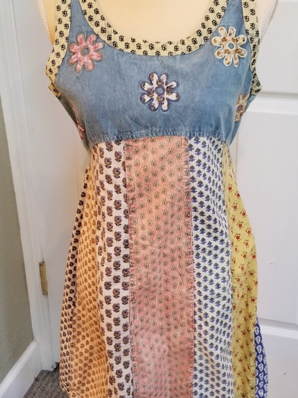 Sacred Threads NWT patchwork mini dress Cotton Sundress Embroidered Boho NEW Med